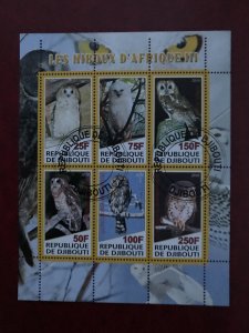 Djibouti Used CDS bird Souvenir sheet of 6, Owls #2