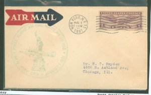 US C12 1st Flight New York to Chicago Aug 1, 1931 addressed