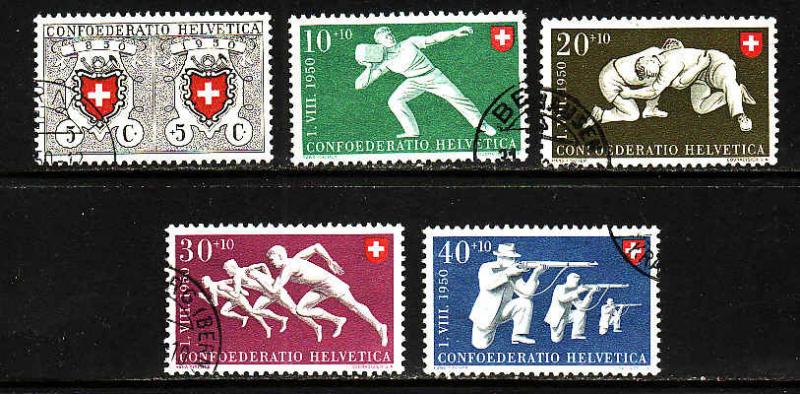 Switzerland-Sc#B191-5-used semi-postal set-Sports-1950-