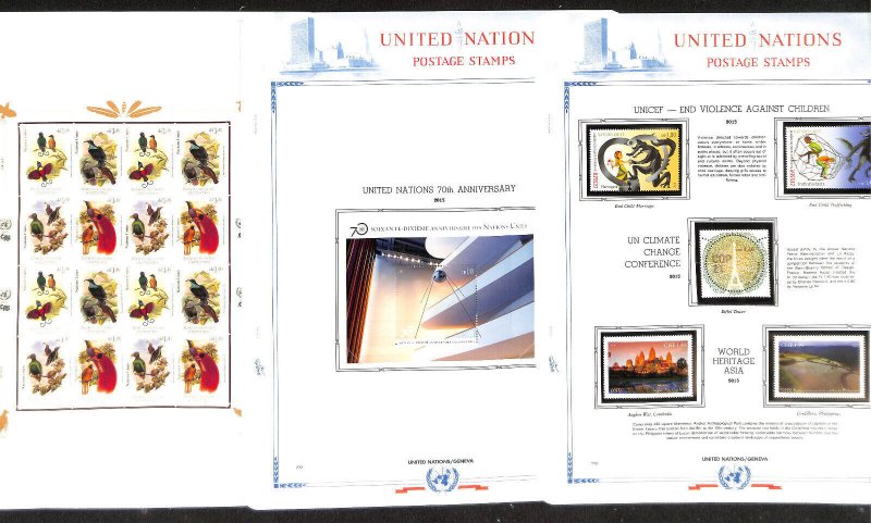 United Nations Stamp Collection in White Ace Album, Mint NH, 2015-2016