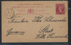 LEEWARD ISLANDS (P2712B) 1901 QV 1D PSC FROM DOMINICA  TO GERMANY WITH MSG