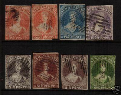 NEW ZEALAND FFQ 1862 IMPERF SET 8 STAR WMK FU SG33/44