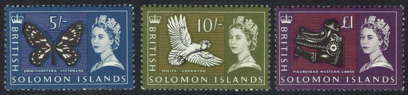 BRITISH SOLOMON ISLANDS 1965 QEII PICTORIAL 5/- 10/- AND 1 POUND MNH **