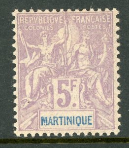 Martinique 1906 French Colony 5 Fr Lilac Navigation & Commerce Sc #53 Mint E130