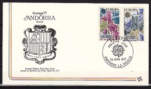 Andorra, Fr, Scott cat. 254-255. Europa Issue. Castles shown. First day cover. ^