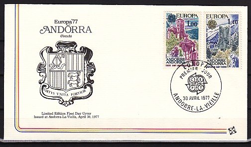 Andorra, Fr, Scott cat. 254-255. Europa Issue. Castles shown. First day cover. ^