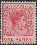 1938 - 1946 Bahamas KGVI one penny issue MNH Sc# 101 CV $10.50 Stk #2