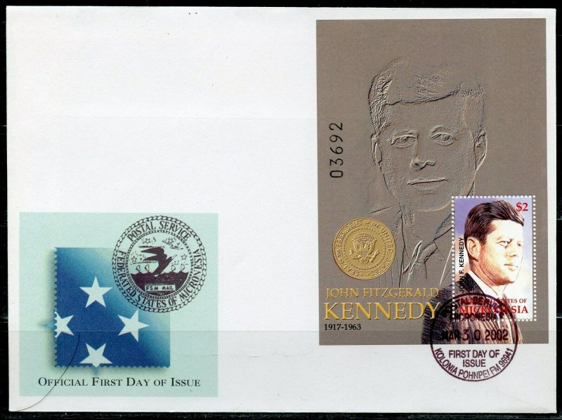 MICRONESIA 2002 JOHN FITZGERALD KENNEDY  SOUVENIR SHEET FIRST DAY COVER