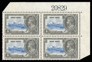 Hong Kong 1935 KGV Silver Jubilee 3c block LIGHTNING CONDUCTOR mnh. SG 133,133c.