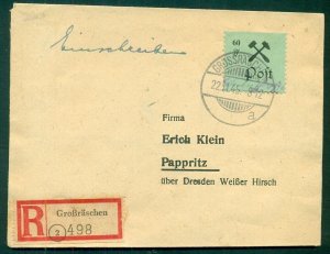 GERMAN LOCAL - GROBRASCHEN, 60pf on registered cover, Mi 24a, VF