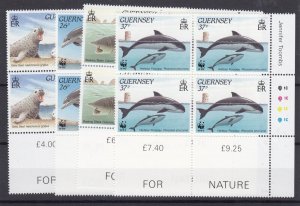 Guernsey 1990 J Toombs Marine Life Inscript Block of 4 x 4 SG501/504 MNH BP10518