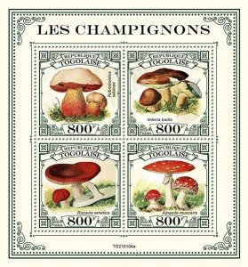 Togo 2021 MNH Mushrooms Stamps Fungi Fly Agaric Mushroom Russula Nature 4v M/S