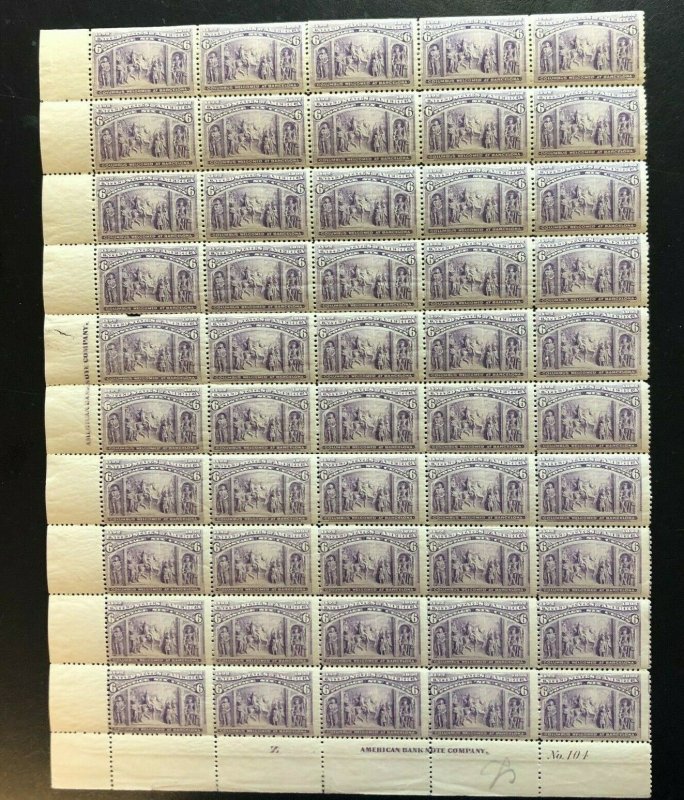 USA #235 Mint Fine - Very Fine Never Hinged Complete Pane Of 50
