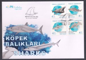 TURKEY - 2021 SHARKS / FISH MARINE LIFE - 4V FDC