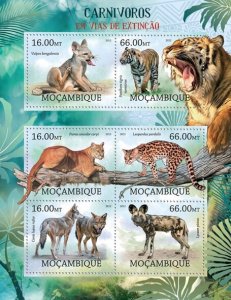 MOZAMBIQUE - 2012 - Endangered Carnivores - Perf 6v Sheet -Mint Never Hinged