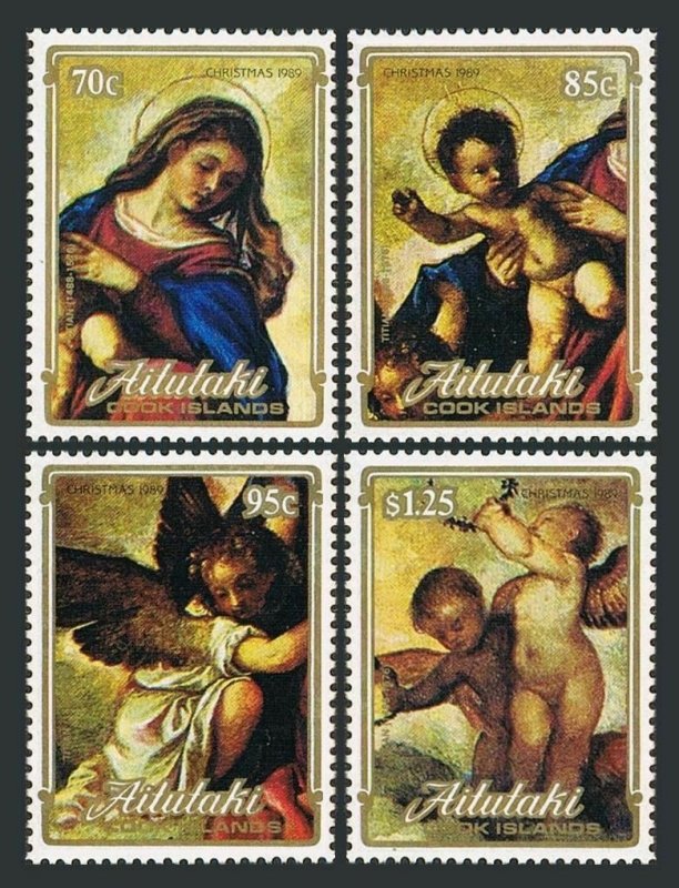 Aitutaki 439-442,MNH.Mi 658-661. Christmas 1989.Virgin in Glory by Titian.