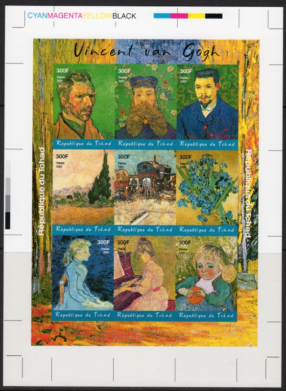 Chad 2001 Vincent van Gogh Famous Paintings Shlt.(9) FINAL PROOF CROMALIN UNIQUE