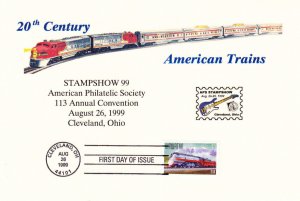 APS American Philatelic Society STAMPSHOW 99 American Trains #3335 FDC 1999