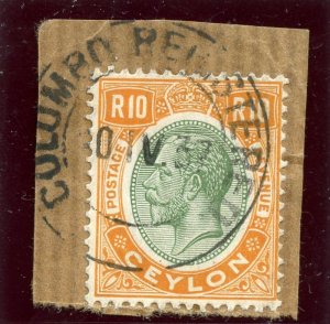 Ceylon 1927 KGV 10r green & brown-orange very fine used. SG 366. Sc 257.