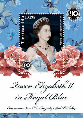 Gambia 2016 - Queen Elizabeth in Royal Blue, 90th Birthday - Souvenir Sheet MNH