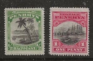 Penrhyn Island Scott catalog # 33-34 Unused HR See Desc