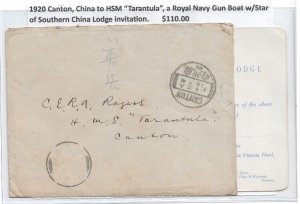 1920 Canton, China to British Royal Navy Gun Boat HMS Tarantula w/Star (N8101)