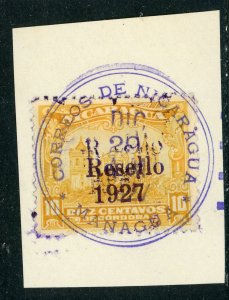 Nicaragua 1927 Cathedral Provisional 10¢ Yellow w/Ditto Ink Double OP VFU V193 ⭐