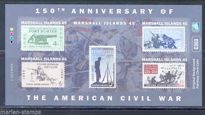 MARSHALL ISLANDS  ERROR CIVIL WAR SHEET DEPICTING  US STAMPS IMPERFORTE MINT NH 