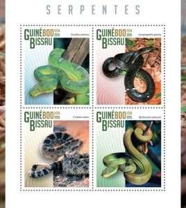 GUINEA BISSAU - 2015 - Snakes - Perf 4v Sheet - Mint Never Hinged