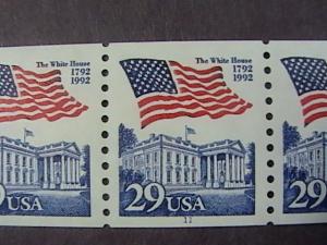 U.S.# 2609-MINT/NH-PLATE # COIL STRIP OF 5(P#11)--FLAG & WHITE HOUSE --1992