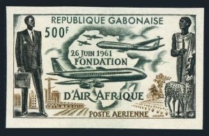 Gabon C5 imperf,MNH.Michel 170B. Air Afrique 1962.Plane Map,Sheep.