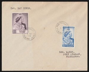 FALKLAND ISLANDS 1948 KGVI Silver Wedding set 2½d & £1 FDC cover.