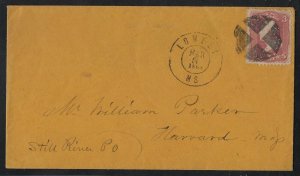 US 1864 CIVIL WAR PERIOD COVER LOWELL MS TO HARVARD