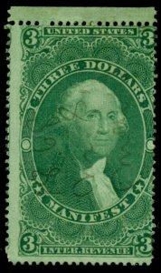 US #R86c, $3.00 Manifest, used w/1868 ms cancel, F/VF, Scott $55.00