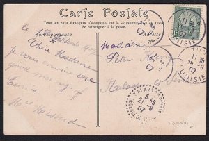 TUNISIA 1907 postcard Tunis to  KALAAT ES SENAM with arrival cds...........A9564