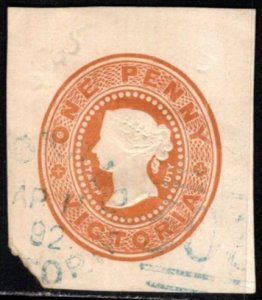 1890's Victoria Cut Square One Penny Queen Victoria Stamp Duty Used