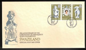 SWAZILAND Scott # 302a, 302b, 302c FDC - 25th Anniversary Of QEII Coronation