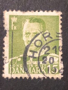 Denmark 15 green postage, stamp mix good perf. Nice colour used stamp hs:3