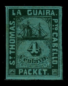 DWI 1864  Robert Tod Steamship St.Thomas La Guaira  4c blk ,blue Yv# 6 mint MH