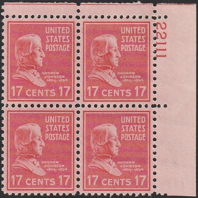 822 MNH UR PB(4) Andrew Jackson - no per item S&H fee