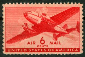 USA, Air Mail #C25 - Transport Plane (1941) 6¢, CARMINE, UNUSED ​