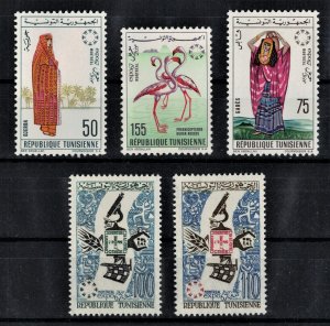 TUNISIA 1967 - Traditional outfits, birds,  philatelic expo / complete set MNH