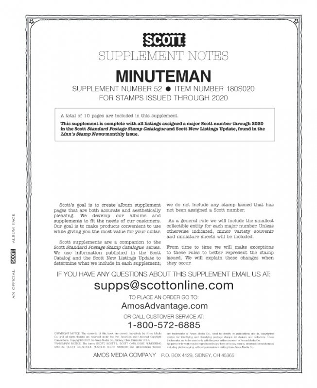 2020 Scott Minuteman Album Supplement, No. 52.