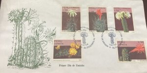 D)1990, PERU, FIRST DAY COVER, ISSUE, FLORA, TYPES OF CATUS, HAAGOCEREUS CLAVI