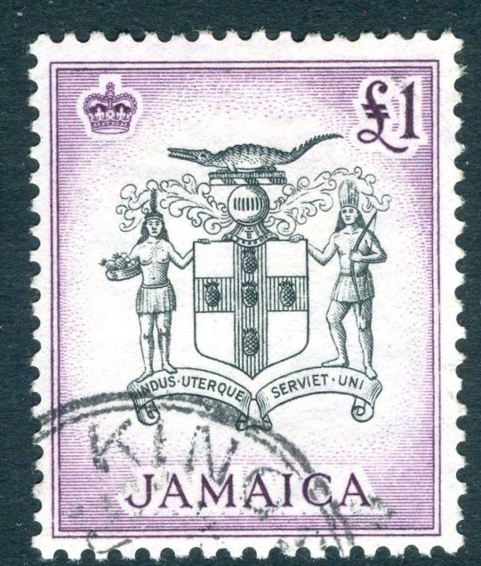JAMAICA-1956 £1 Black & Purple Sg 174 FINE USED V19031