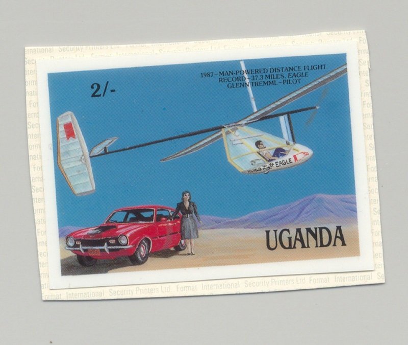 Uganda #545 Aviation, Automobile 1v Imperf Chromalin Proof on Card