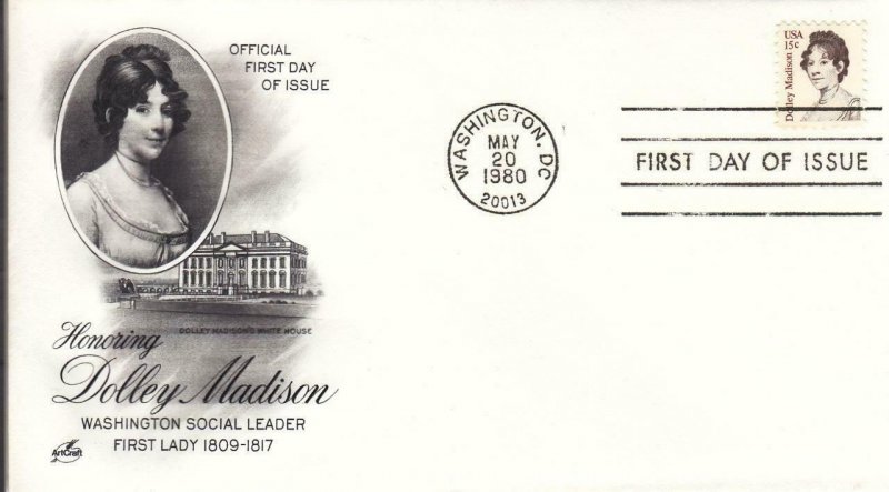 1980, Honoring Dolley Madison, Artcraft, FDC (D14883)