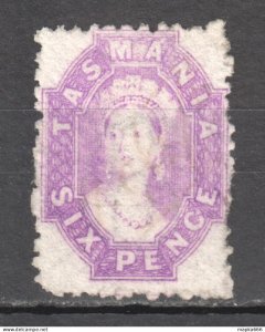 Tas084 1871 Australia Tasmania Six Pence Perf By The Post Office Gibbons Sg #...