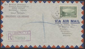 1940 BOAC First Return Flight Montreal to England Registered AAMC #4004a