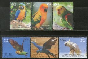 India 2016 Exotic Birds Parrots Blue Throated Macaw Wildlife 6v  Set MNH